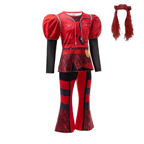 AUTOECHO De-Scendant 4 Rise of Red Kostüm Mit Roter Perücke, 4 Stück Set Rotes Kostüm, Rotes De-Scendant Kostüm & Perücke Für Mädchen, De-Scendant 4 Halloween Cosplay Kostüme Für Halloween Party von AUTOECHO