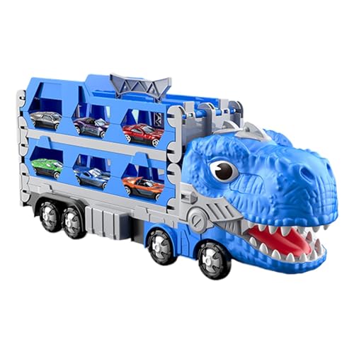 AUTOECHO Dinosaurier-LKW,Dinosaurier-Autotransporter-LKW,Verwandeltes Dinosaurier-Transporter-LKW-Spielzeug mit Griff - 12 Druckguss-Rennwagen, 2-Spieler-Rennmodus, faltbares Kettenfahrzeug-Spielset von AUTOECHO