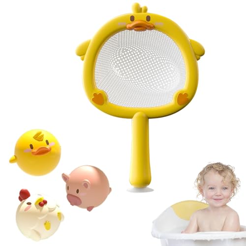 AUTOECHO Fischernetz-Badespielzeug,Badezimmer-Angelspielzeug, Leuchtendes Badezimmer-Pool-Angelspiel, Leuchtendes schwimmendes Tier-Badenetz-Angelspielzeug für Kinder ab 3 Jahren. Lustiger von AUTOECHO