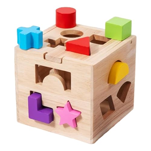 AUTOECHO Form-Holzpuzzle-Spielzeug, Holzform-Puzzle für Kinder | Formblöcke Sortierspielzeug Holzsortierwürfel | Klassische Feinmotorik-Lernspielzeug-Puzzlespiele mit 13 Formen für Mädchen und Kinder von AUTOECHO