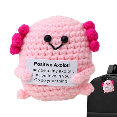 AUTOECHO Gehäkelter Axolotl, Gehäkelte Strickpuppe Mit Positiver Karte, Niedliches Inspirierendes Axolotl-Spielzeug, Lustige Ermutigungs-Strickpuppe Für Junge Und Mädchen von AUTOECHO