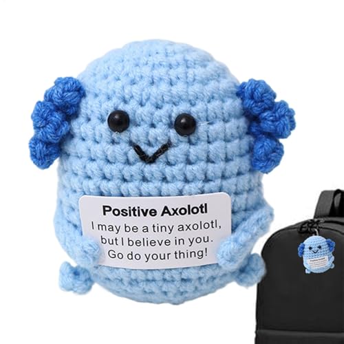 AUTOECHO Gehäkelter Axolotl, Gehäkelte Strickpuppe Mit Positiver Karte, Niedliches Inspirierendes Axolotl-Spielzeug, Lustige Ermutigungs-Strickpuppe Für Junge Und Mädchen von AUTOECHO