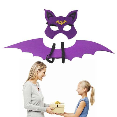 AUTOECHO Halloween-Fledermausflügel, Fledermausflügel für Kinder | Halloween-Fledermausflügel, niedliches Fledermaus-Augenmasken-Fledermaus-Kostüm-Set - Verstellbarer Riemen, Vampirfledermausflügel, von AUTOECHO