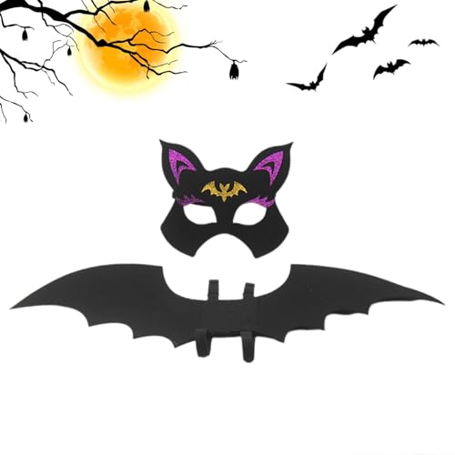 AUTOECHO Halloween-Fledermausflügel für Kinder,Halloween-Fledermausflügel | Süßes Fledermaus-Kostüm-Set, Fledermaus-Maske, Cosplay-Kostüme mit Fledermaus-Augen-Maske - Verstellbarer Riemen, von AUTOECHO