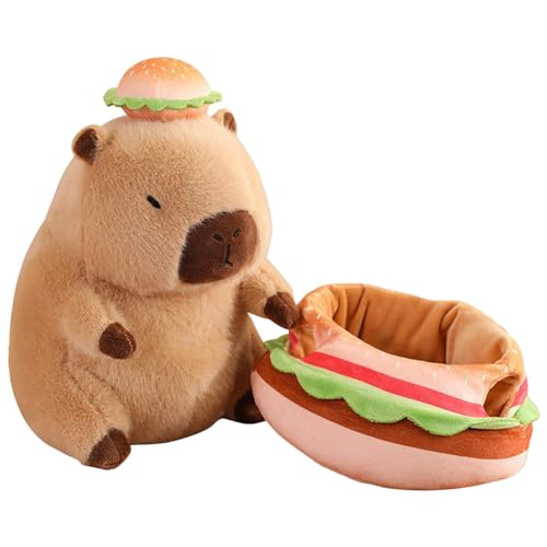 AUTOECHO Hamburger Capybara,Gefüllter Capybara Hamburger,Süßes Capybara Stofftier | Weiches Capybara-Spielzeug, Capybara-Puppe, Capybara-Stofftier für die Heimdekoration von AUTOECHO