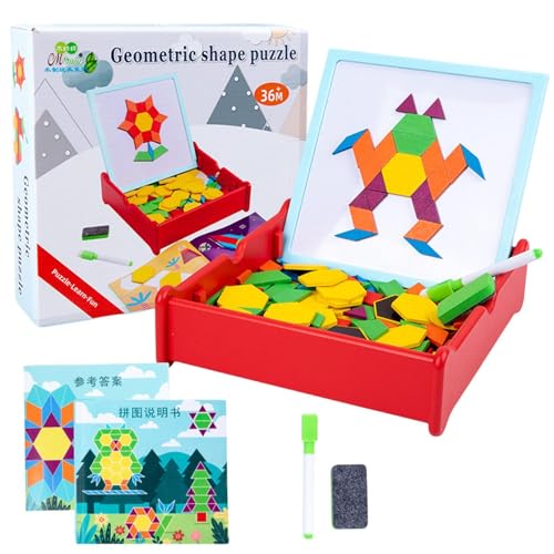 AUTOECHO Holzmusterblöcke,Holzmusterblöcke-Set | Tangram Spielzeug - Geometrische Form Puzzle Kindergarten Klassische pädagogische Tangram Spielzeug für Kinder 3+ von AUTOECHO