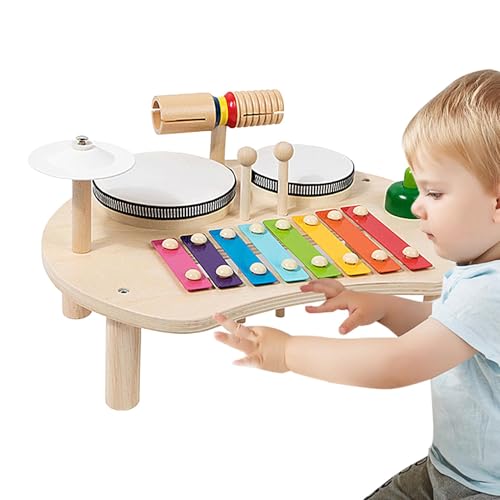 AUTOECHO Holztrommel für Kleinkinder, Kleinkindtrommel-Musikspielzeug, 5-in-1-Lernspielzeug für Kleinkinder mit Musiktrommel aus Holz, Verbessern Sie die Feinmotorik mit frühem Lernspielzeug für von AUTOECHO