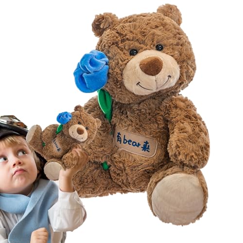 AUTOECHO Kinderkissen Kinder,Plüschtiere für Kinder | 12 Zoll Plüschbär Spielzeug Weiche Tierpuppe | Süßes Kinderkissen mit Rosen gefülltes Kinderspielzeug für Kleinkinder von AUTOECHO