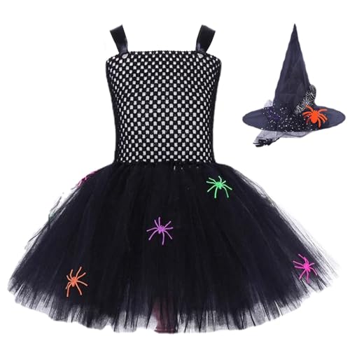 AUTOECHO Kleines Mädchen Hexenkleid,Schwarzes Hexen Tutu - Halloween Hexenkleid | Hautfreundliche Anziehkleidung, Cosplay-Rollenoutfits, hauchdünner Rock für die Feiertagsparty von AUTOECHO