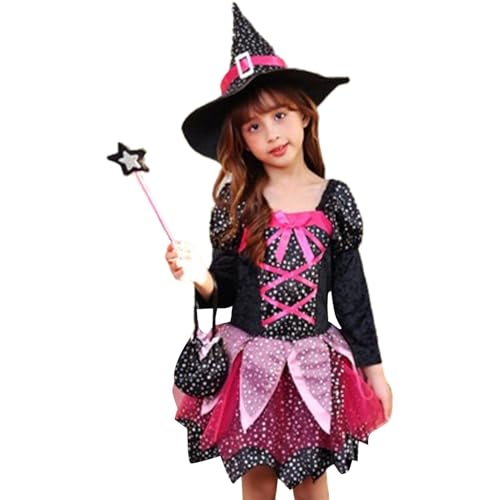 AUTOECHO Mädchen-Hexen-Outfit, Hexen-Cosplay-Kinder, Süßes Hexenkostüm, Halloween-Märchenhexe, niedliche Kostüme, Hexenkostüm für Mädchen, kreative Halloween-Accessoires, Cosplay-Requisiten für den von AUTOECHO