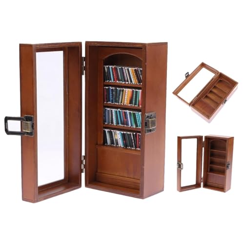 AUTOECHO Miniatur-Bücherregal-Dekoration, kleine Büchervitrine,Handgefertigte Miniatur-Bücherregale aus Holz - Bücherbox-Vitrine, Stressabbau-Heimdekoration für das Wohnzimmer von AUTOECHO