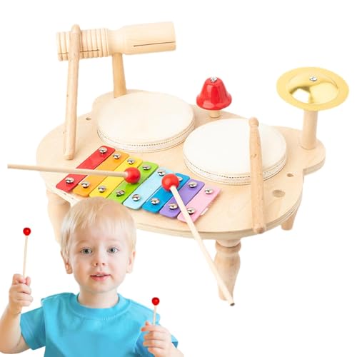 AUTOECHO Musiktrommelset für Kinder, Kindertrommelset | Sensorische Lerntrommeln aus Holz für Kinder - Sinnespädagogische Trommeln für Kinder, lustiges Musikspiel-Schlagzeug-Set All-in-1 für und von AUTOECHO