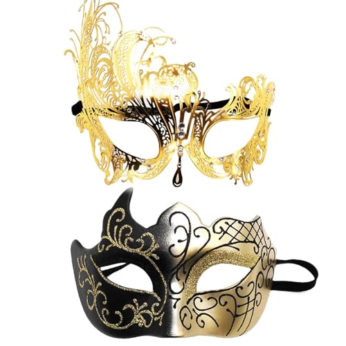 AUTOECHO Paar-Maskerade-Maske-Set,Maskerade-Maske-Paare-Set,2X Retro Gesichtsbedeckung - Kostüm-Maske-Party-Zubehör, Paar-Gesichtsbedeckungen-Set für Bühnenauftritte von AUTOECHO