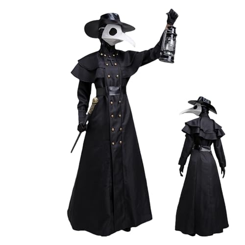 AUTOECHO Priesterkostüm, Halloween-Kostüme für Herren - Horror-Doktor-Kostüm-Set Halloween-Robe | Mittelalterliches Punk-Doktor-Cosplay, schwarze Robe für Rollenspiele von AUTOECHO