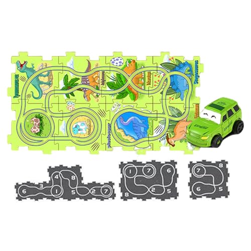 AUTOECHO Puzzle Racer Kinder-Autobahn-Set, Puzzle-Bahn-Auto-Spielset,Auto-Spielset Slot-Car-Rennstrecken Kreativ | Lernauto-Schienenset zum Spielen im Innen- und Außenbereich von AUTOECHO