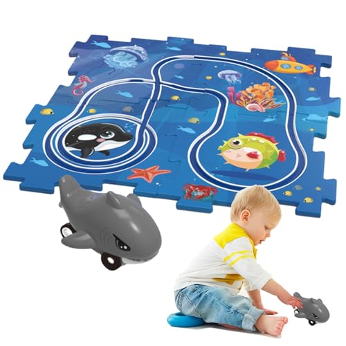 AUTOECHO Puzzle-Rennstreckenauto-Spielset, Puzzle-Rennstreckenauto-Set, Triebwagen-Boden-Puzzle-Spielzeug, Pädagogische Puzzle-Tracks-Autospielzeuge, Puzzle-Track-Auto-Spielset für die frühe von AUTOECHO