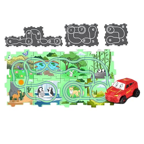 AUTOECHO Puzzle-Strecke, pädagogisches Puzzle-Spielzeug, Puzzle-Racer-Kinderauto-Strecken-Set - Slot-Car-Rennstrecken-Auto-Spielset | Lernauto-Schienenset zum Spielen im Innen- und Außenbereich von AUTOECHO