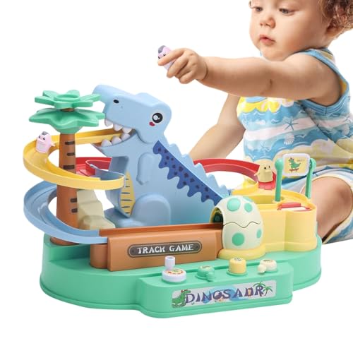 AUTOECHO Rutschbahnspielzeug Dinosaurier, Dinosaurier-Treppenkletterspielzeug - Dinosaurier-Elektro-Rennstrecken-Set - Rutschbahnspielzeug Dinosaurier mit Lichtern und Musik für Kleinkinder, Kinder, von AUTOECHO