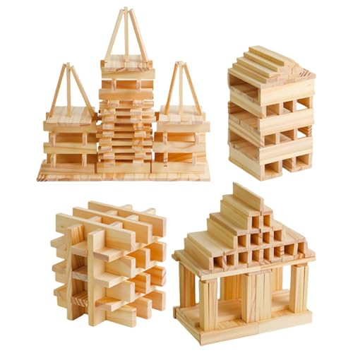 AUTOECHO Stapelklötze aus Holz, Stapelspielzeug aus Holz,100 Stück Holzbretter Holzbauset - Feinmotorik-Spielzeug für Kinder, Konstruktionsspielzeug, Baubretter aus Holz, Kleinkindspielzeug für und von AUTOECHO