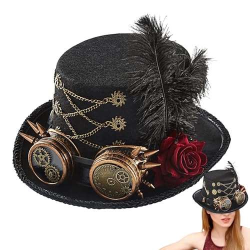 AUTOECHO Steampunk-Hüte mit Brille, Kostüm, Unisex, Karneval, Halloween, Kopfbedeckung mit Ketten für Cosplay-Partys, Filmrequisiten, Verkleidungspartys, Festivals, Kostümpartys von AUTOECHO