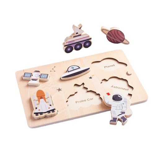 AUTOECHO Tierform-Puzzle für Kinder,Tierform-Puzzle aus Holz,Puzzle Match Blocks Spiel - Holz-Astronauten-Puzzle-Set für Kinder, Lernspielzeug von AUTOECHO