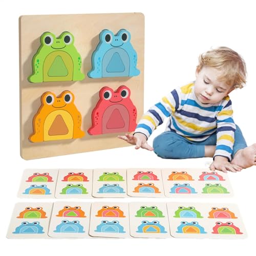 AUTOECHO Tierpuzzle, Froschpuzzle für Kinder, Lernrätsel mit 20 doppelseitigen Karten, Frosch-Puzzles, Farberkennungs-Form-passendes Spielzeug für Kinder von AUTOECHO