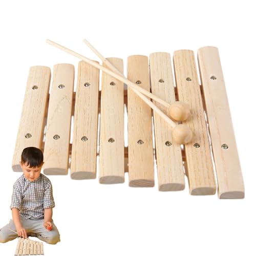 AUTOECHO Xylophon-Musikspielzeug, natürliches hölzernes Xylophon für Kinder,Präzisionsgestimmtes Musikspielzeug | Sicheres 8-Ton-Musikinstrumentenspielzeug im Boho-Stil von AUTOECHO