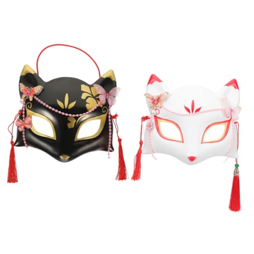 AUTOMITMS 2 Stück Japanische Stil Maske Dekor Masken Fuchsmaske Kostüm Zubehör Maske Prop für Frauen Lustige Maske Prop Maskerade Party Maske Cosplay Füchse Maske für Partys Kunststoff von AUTOMITMS