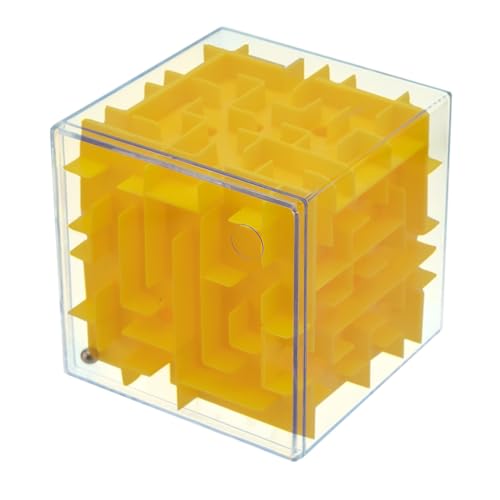 PLAYZOCO Labyrinthwürfel, kubisches Puzzle, dreidimensionales Puzzle, Labyrinth in 3D, Würfel für Weltraumherausforderung, Labyrinth, 3D-Puzzle, geeignet für Kinder und Erwachsene, 8 x 8 x 8 cm, Gelb von AUTOZOCO