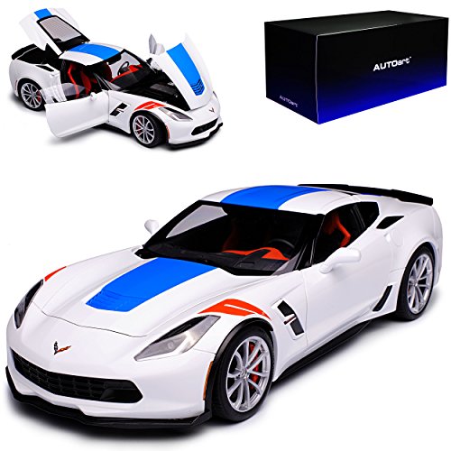 AUTOart Chevrolet Corvette C7 Grand Sport Coupe Weiss mit blauen Streifen Modell Ab 2013 Version 2017 71271 1/18 Modell Auto von AUTOart