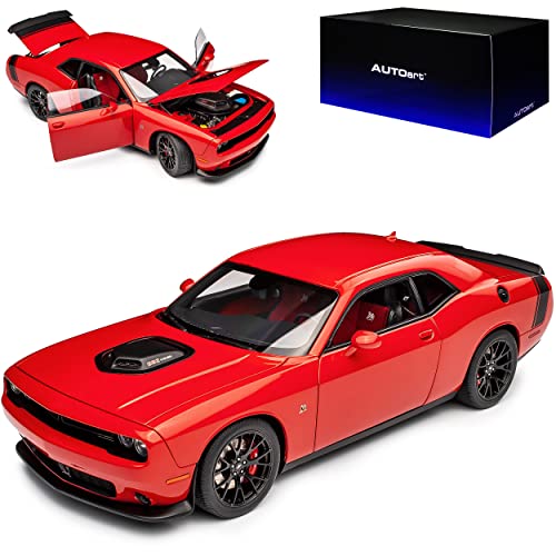 AUTOart Dodge Challenger 392 HEMI SCAT Pack Shaker SRT Hellcat Widebody LC Coupe Rot mit Schwarz Modell Ab 2008 Version ab 2018 71741 1/18 Modell Auto mit individiuellem Wunschkennzeichen von AUTOart