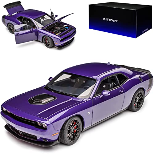 AUTOart Dodge Challenger 392 HEMI SCAT Pack Shaker SRT Hellcat Widebody LC Coupe Violett mit Schwarz Modell Ab 2008 Version ab 2018 71744 1/18 Modell Auto mit individiuellem Wunschkennzeichen von AUTOart