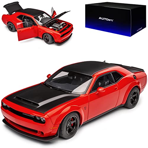 AUTOart Dodge Challenger Demon SRT LC Coupe Rot mit Schwarz Modell Ab 2008 Version ab 2018 71749 1/18 Modell Auto mit individiuellem Wunschkennzeichen von AUTOart