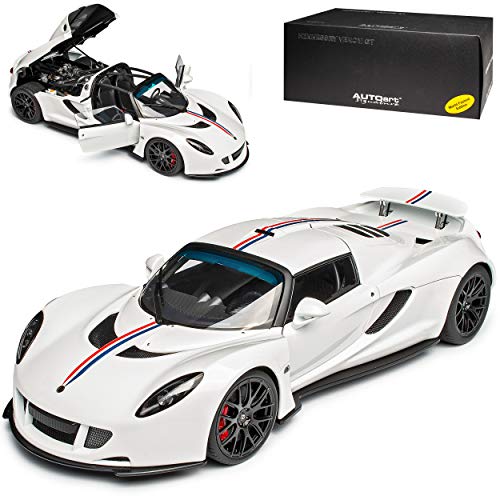 AUTOart Hennessey Venom GT Spyder Weiss mit Streifen Basis Lotus Elise S3 Ab 2010 75404 1/18 Modell Auto von AUTOart