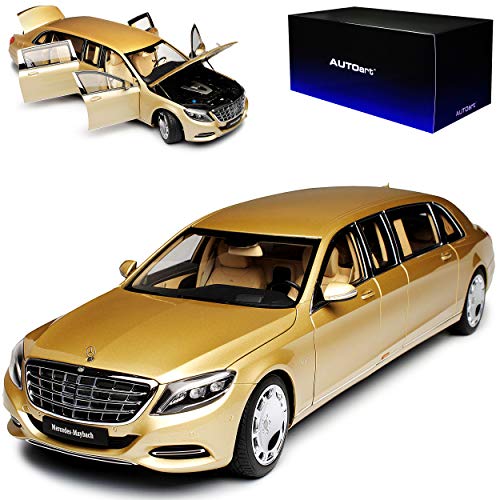 AUTOart Mercedes-Benz Maybach Pullmann S-Klasse X222 S600 Stretch Limousine Gold Ab 2014 76296 1/18 Modell Auto mit individiuellem Wunschkennzeichen von AUTOart