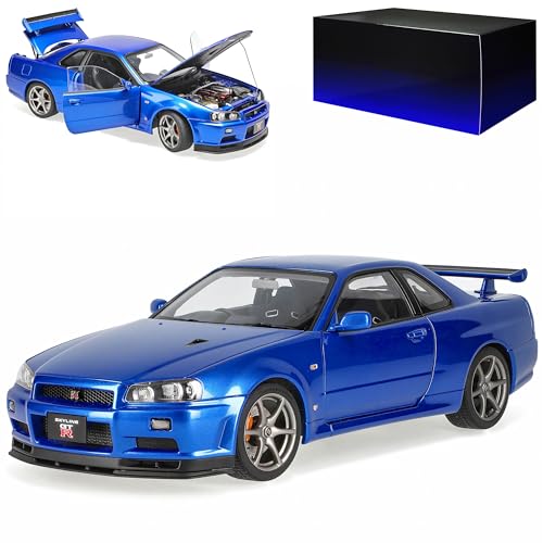 AUTOart Nisan Skyline R34 GT-R V-Spec II Coupe Babyside Blau 1998-2002 77408 1/18 Modell Auto von AUTOart