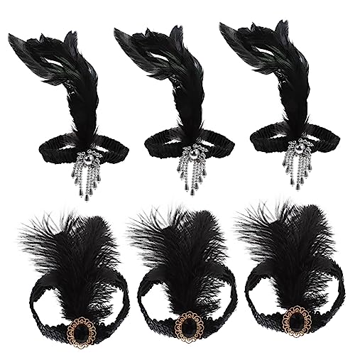 AUTSUPPL 6St Feder Stirnband Flapper-Kopfstück Haarschmuck aus Strass Haargummis für Frauen fasching haarschmuck faschings haarschmuck Haarband für Kostümpartys Kostüm Stirnband Black von AUTSUPPL