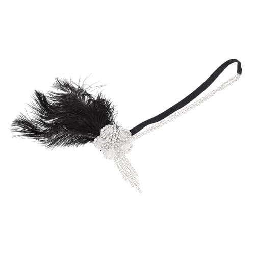 AUTSUPPL Feder Stirnband Tolle -haaraccessoires Haarbänder Brüllender 20er-jahre-kopfschmuck Dekorative Party-requisite Vintage Hochzeitsdeko Braut Kopfschmuck Perlenhaarspangen Black von AUTSUPPL