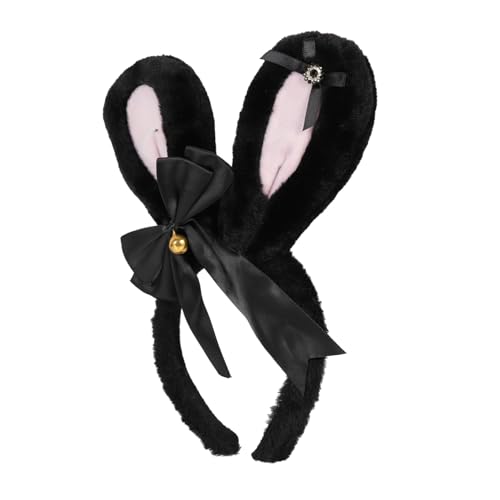 AUTSUPPL Hasenohr Stirnband Hasenohren Stirnband für Erwachsene Osterhasenohren Stirnband Hasenohren Haarspange Plüsch Kaninchenohren Haarclips wunderschöne Stirnbänder mit Schleife Black von AUTSUPPL