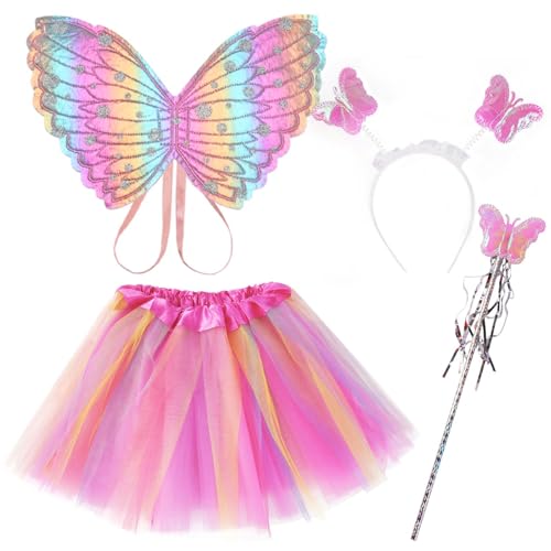 AUYAO Feenflügel Kostüm Kinder 4 Pcs Schmetterlings Flügel Mädchen Rosa Prinzessinnenflügel Elfen Fee Anzieh Sets mit Tutu Haarband Zepter für Kindershow Karneval Geburtstag Fasching Kostüm Requisiten AUYAO Feenflügel Kostüm Kinder 4 Pcs Schmetterlings Flügel Mädchen Rosa Prinzessinnenflügel Elfen Fee Anzieh Sets mit Tutu Haarband Zepter für Kindershow Karneval Geburtstag Fasching Kostüm Requisiten von AUYAO