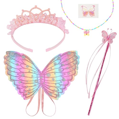AUYAO Feenflügel Kostüm Kinder 5 Pcs Schmetterlings Flügel Mädchen Rosa Prinzessinflügel Elfen Fee Anzieh Set mit Prinzessinnenkrone Halskette Zepter Aufkleber Kindershow Karneval Geburtstag Fasching AUYAO Feenflügel Kostüm Kinder 5 Pcs Schmetterlings Flügel Mädchen Rosa Prinzessinflügel Elfen Fee Anzieh Set mit Prinzessinnenkrone Halskette Zepter Aufkleber Kindershow Karneval Geburtstag Fasching von AUYAO