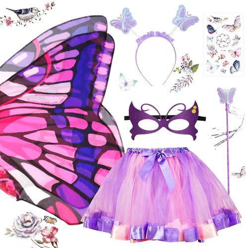 AUYAO Feenflügel Kostüm Kinder 6 Pcs Schmetterlings Flügel Mädchen Lila Prinzessinflügel Elfen Fee Anzieh Sets mit Tutu Maske Stirnband Zepter Aufkleber Kindershow Karneval Geburtstag Fasching Kostüm AUYAO Feenflügel Kostüm Kinder 6 Pcs Schmetterlings Flügel Mädchen Lila Prinzessinflügel Elfen Fee Anzieh Sets mit Tutu Maske Stirnband Zepter Aufkleber Kindershow Karneval Geburtstag Fasching Kostüm von AUYAO