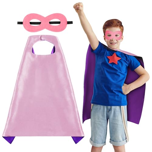 AUYAO Superheld Cape Costume Kids 2Pcs Kurzer Doppelseitiges Umhang mit Maske Halloween Kostüm Kinderkostüm Mädchen Junge Faschingskostüme Karneval Cosplay Superhelden Cape Kinder Kostüm (B-Lila+Pink) AUYAO Superheld Cape Costume Kids 2Pcs Kurzer Doppelseitiges Umhang mit Maske Halloween Kostüm Kinderkostüm Mädchen Junge Faschingskostüme Karneval Cosplay Superhelden Cape Kinder Kostüm (B-Lila+Pink) von AUYAO