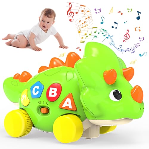 Baby Spielzeug 6-36 Monate, Dino Krabbelspielzeug mit Licht & Musik, Musikalische Kinderspielzeug mit Automatischer Hindernisvermeidung, Motorikspielzeug ab 1 Jahr für Baby Geschenk (Sanftes Grün) von AUYLE