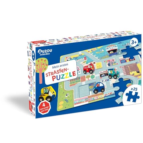 AUZOU | Mein erstes Straßenpuzzle | Kleinkinder Puzzle ab dem Kindergarten mit Holzfahrzeuge | Spielteppich Kinder | Puzzle ab 3 | Kinderspiele | ab 1 Spieler ab 3 Jahre von AUZOU