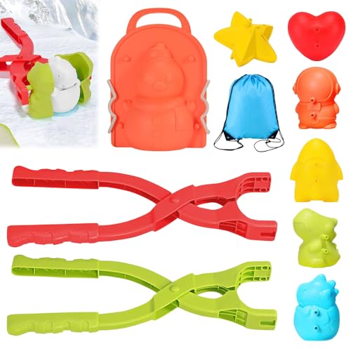 10 Stück Schneeball Former, Abnehmbarer Schneeball Maker Verschiedene Sandball Schneeball Clip Winter Schneeball Form Spielzeug Schneeballzange Weltraummann, Dinosaurier, Liebe, Schneemann für Kinder von AVCXEC