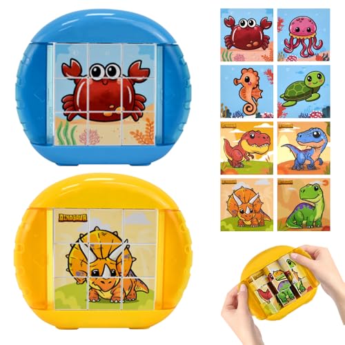 2 Stück Rotierendes Puzzle mit Lanyard 9 Teile, Drehbares 3D Puzzle Kinder 4-in-1 Dinosaurier und die Meereswesen Montessori Puzzle für Kinder 3D Puzzle Knobelspiele für Geschenk Junge Mädchen von AVCXEC