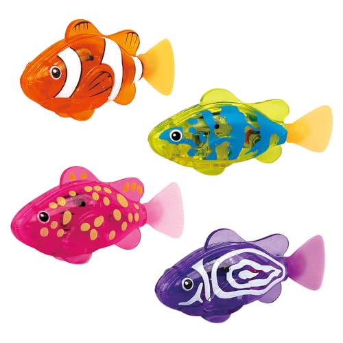 4 Stück Roboter Fisch, Robo Fische für Kinder Fisch Badewanne Spielzeug Elektrisch mit Leuchtende Wiederverwendbare Schwimmende Roboterfische Baby Badespielzeug Set für Kinder (Batteriebetrieben) von AVCXEC