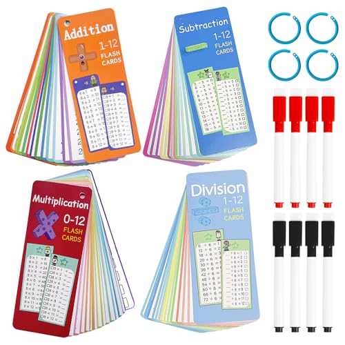 4-in-1 Lernkarten Kinder Set, 1÷1, 1-1, 1+1, 1x1 Einmaleins Lernen mit 60 Karten und 2 abwischbaren Stiften, Spaßiges Lernen Spiel, Mathematik Lernspiel für Zuhause und Schule von AVCXEC