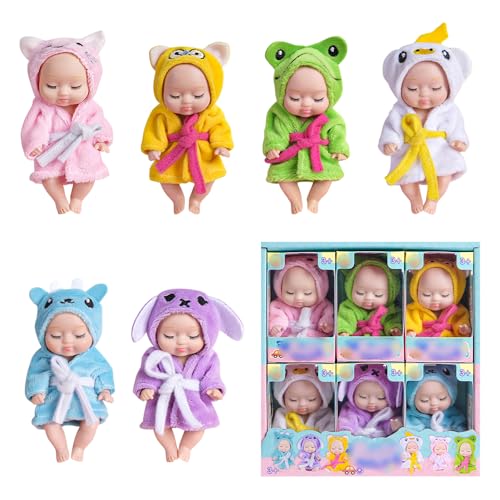 AVCXEC 6 Stück Mini Reborn Puppen, Mini Babypuppe, Baby Mini Puppen, Realistische Babypuppe mit Kleidung Set, Realistische Bewegliche Babypuppe, Puppenspielzeug für Mädchen und Kleinkinder von AVCXEC